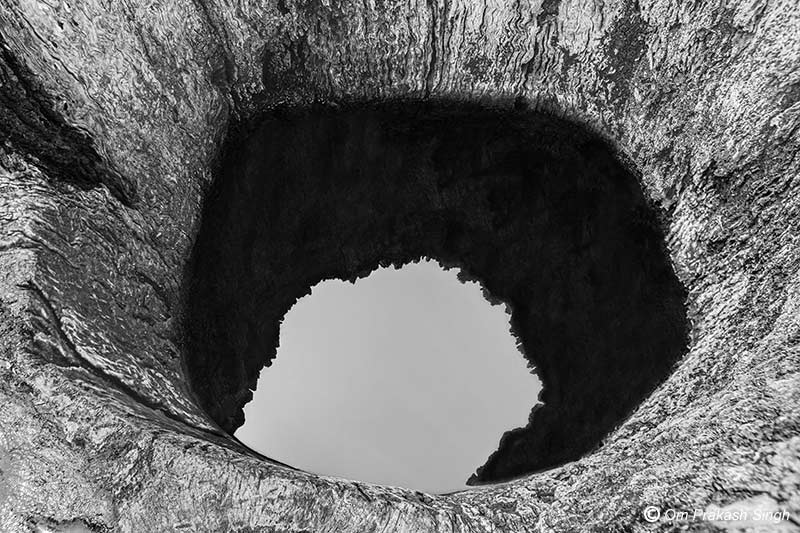 Clean water available at ground level inside a Kukuru Daarhi in Jiuri village, Jharkhand, India